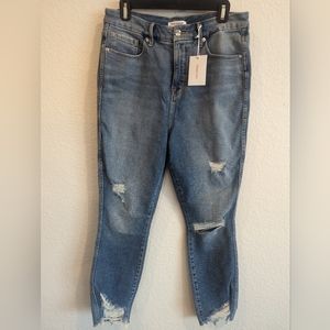 Good American NWTGood Curve High Rise Skinny Crop Distressed Jeans Size 14/32